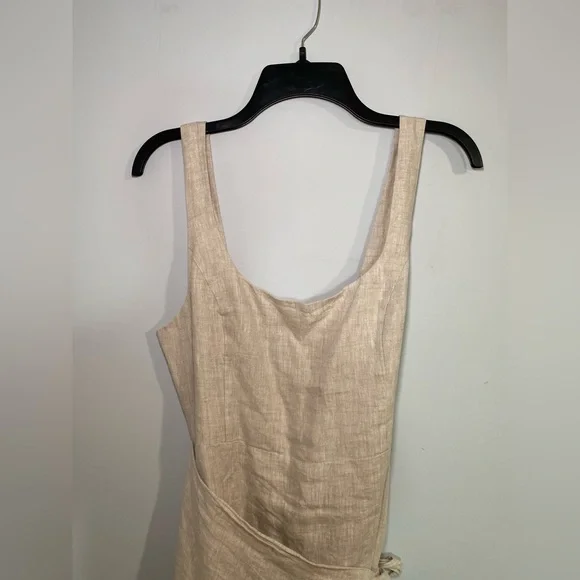 Aritzia Wilfred New Saturn Natural Linen Wrap Midi Dress Size 10 - Picture 5 of 16